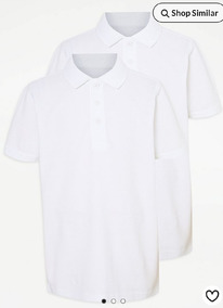 ASDA White Short Sleeve School Polo Shirts 2 Pack ���