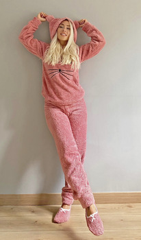 trendyol Pijamaevi Kadn Pembe Meow Desenli Tam Pelu Pijama Takm