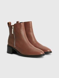 TH ZIP LEATHER MID-HEEL BOOT Natural Cognac