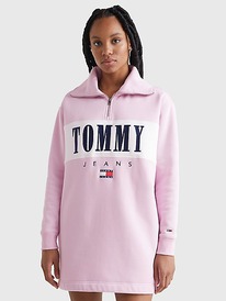 TH QUARTER-ZIP LOGO SWEATER DRESS French Orchid