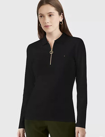 TH SLIM FIT LONG-SLEEVE ZIP POLO Dark Sable