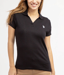 U.S. Polo Assn  SPLIT NECK RIBBED POLO SHIRT LIGHT BLACK