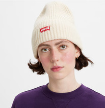 LS ESSENTIAL RIBBED BATWING BEANIE Cream - White