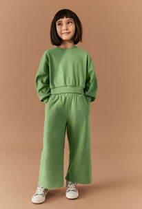 Next Khaki Green Rib Cuffed Top & Wide Leg Joggers Set (2-16yrs)