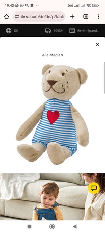 IKEA FABLER BJRN Stofftier, beige, 21 cm