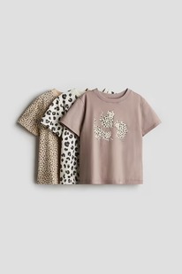  3-pack printed jersey tops Beige/Leopard print
