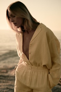 zara CAMISA LINO 100% ZW COLLECTION AMARILLO PASTEL