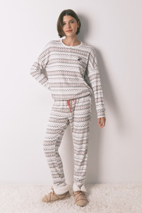 womensecret Langer Pyjama aus warmem, weichem Strick mit Mickey-Fries